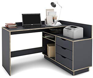 byLIVING Winkelschreibtisch Belfast/Rechts oder Links montierbar / 3 Schubkästen/Anthrazit- Kanten in Sonoma Eiche/Bürotisch/Eckschreibtisch/Schreibtisch/B 129, H 83,5, T 105 cm