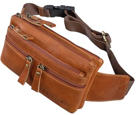 STILORD Damian Große Bauchtasche Leder Vintage Gürteltasche für Herren Damen Crossbody Hip Bag Moderne Hüfttasche für Reisen Jogging Festival aus Echtem Leder Farbe:vinto - braun