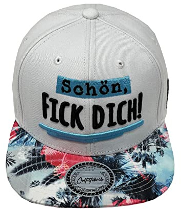 Outfitfabrik Snapback Cap Schön, fick Dich in weiß, Schirm mit Palmen-Print, 3D-Stick (Provokation, Statement) für Herren und Damen, One Size, verstellbar