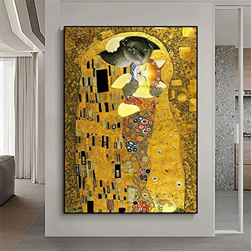 AREPAS DIY Diamant Gemälde Malen Nach Zahlen Kit Gustav Klimt Kat 40x80cm Diamond Painting Bilder, Groß 5D Diamant Painting Kit, Vollbohrer Kristall Stickerei Mosaik Gemälde für Wand Dekoration