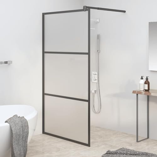 ZEYUAN Mur de douche Walk en 115 x 195 cm en verre givré ESG noir, mur de douche Walk, boîte de douche, mur pour douche, cabine de douche