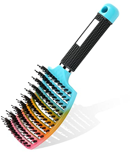 URAQT Hair Brush, Boar Bristle Paddle Hairbrush for Women, Soft Massage Hair Comb, Detangle Hair Brush for Long Thick Curly Hair, Reducing Hair Breakage and Frizzy Gradient