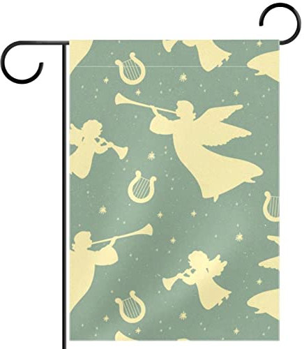 Bandera de jardín personalizada de doble cara para exteriores, bandera de patio pequeña para decoraciones, letreros al aire libre, decoración de ángeles, arpas, trompetas, vintage
