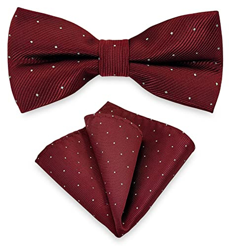 AUSUAYA Herren Fliege und Einstecktuch Set, Unisex Design Fliege und Einstecktuch für Business Formal Tuxedo oder Hochzeit MB-T8 (Burgund)