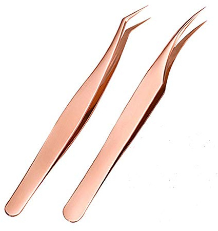 1 set franspincett, fransar, förlängning, böjd pincett, rostfritt stål, fransförlängningskit, böjda pincetter för fransförlängningar, splinter Eemoval, ögonbryn, (2 st)