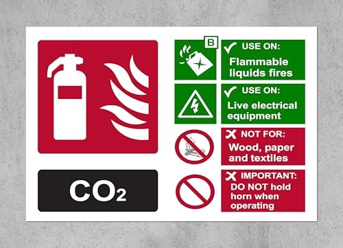 KPCM Display ltd CO2 Fire Extinguisher ID Safety Sign 150mm x 100mm (Pack of 10 Signs) - Red Vinyl Sticker