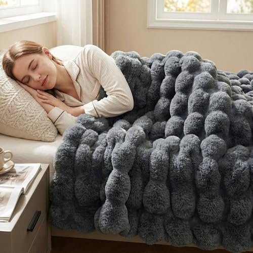 DREAMNINE Weiche Flauschige Decke aus Kaninchenfell, für Couch, 127 x 152,4 cm, doppelseitig, lang, zottelig, dick, warm, Flauschige Decken für den Winter, dekorativ, luxuriös, grau, gemütlich