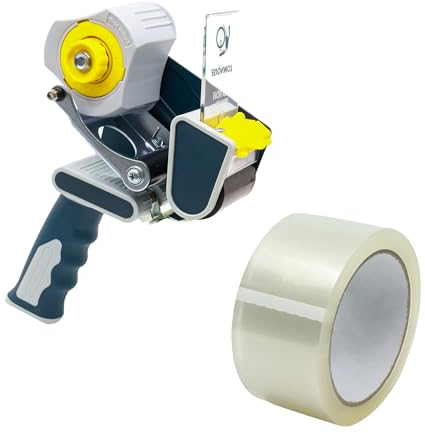 Kleberino Profi Paketbandabroller + 6 Rollen Paketklebeband transparent| Leise abrollend | für Umzug,Verpacken | 50mm x 66m (6, Transparent + Abroller)