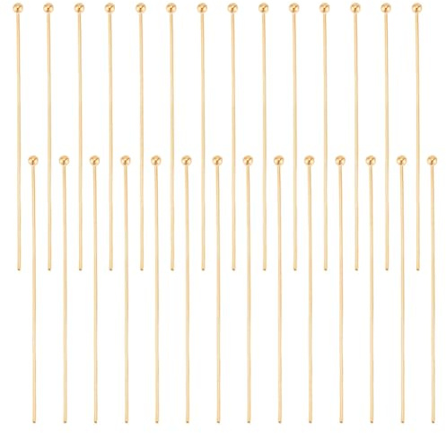 Beebeecraft 100 Stück/Box 45 mm Golden Kopfnadeln 18 Karat Vergoldet Öse Quilting Satin Gerade Nadeln Schmuckherstellungszubehör Für Charm Perlen DIY Herstellung Kopf: 1.8 mm