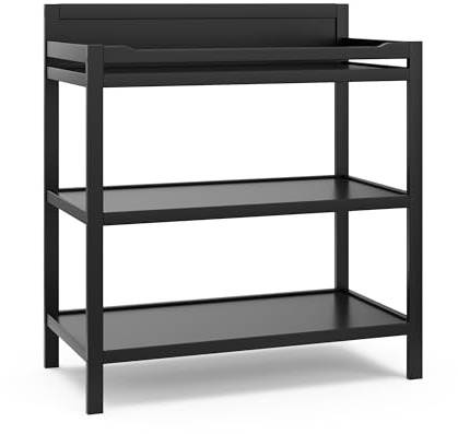 Storkcraft Alpine Changing Table (Black) – GREENGUARD Gold Certified Nursery Changing Table, Includes Water-Resistant Changing Pad, 2 Shelves for Nursery Storage and Organizing
