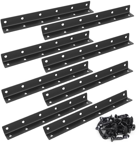 MIGUBIGU 8 pezzi Connettori Angolari a Forma di L Nero 275 x 27 x 27MM, 90 Gradi Staffa Angolare in Acciaio Inox con 96 Viti, Staffa a L Giunzione per Rinforzi, Riparazioni, Tavoli, Armadi, Mobili