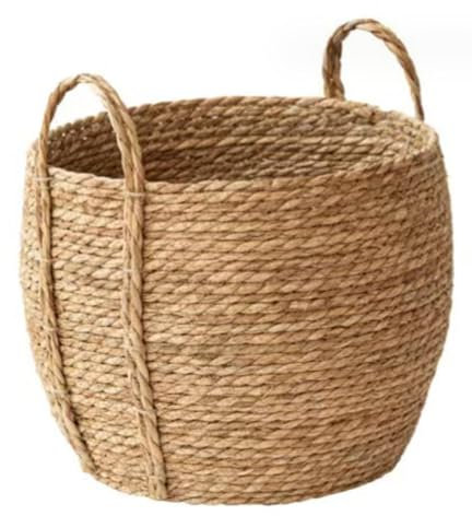 Cesta de Ratán para Macetero Tejida 10,2x11,8 Pulgadas - Redonda con Asa de Pasto Marino para Plantas y Almacenamiento en Lavandería