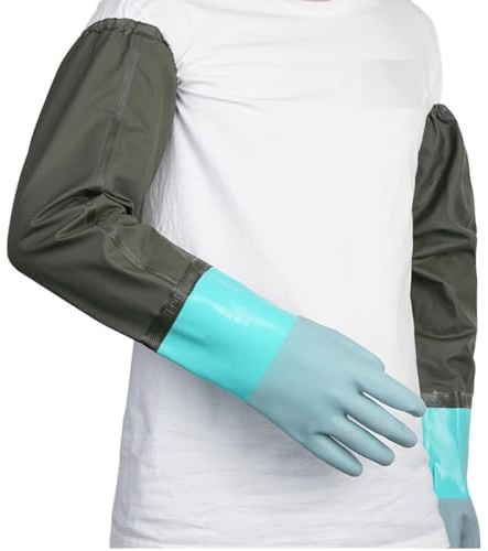 MIN-XL Extra Lange Wasserdichte Gummihandschuhe, Wiederverwendbare Teichhandschuhe, Resistent Öl, Maschinen, Industrie, Fischerei, Aquarium-Handschuhe (grün 1)