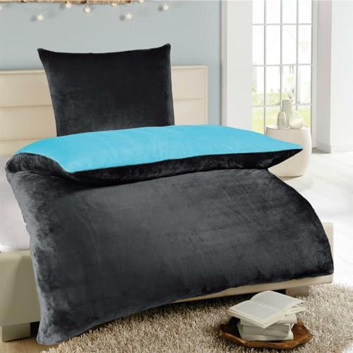 Bestlivings Bettwäsche 2-TLG Cashmere Touch (Anthrazit/Petrol) - Öko-Tex - 1 Bettbezug 135x200cm + 1 Kissenbezug 80x80cm Bettdecken Set mit Reißverschluss