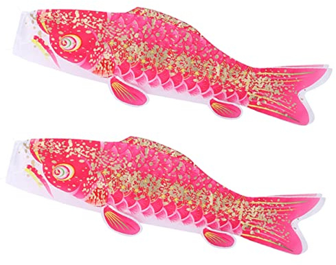 Gogogmee 2 Stück Japanische Fisch Windsackflaggen Rosy Satin Hängedeko für Außenbereich Realistisch Gestaltete Karpfenform Wetterfeste Gartendekoration für Terrasse Garten