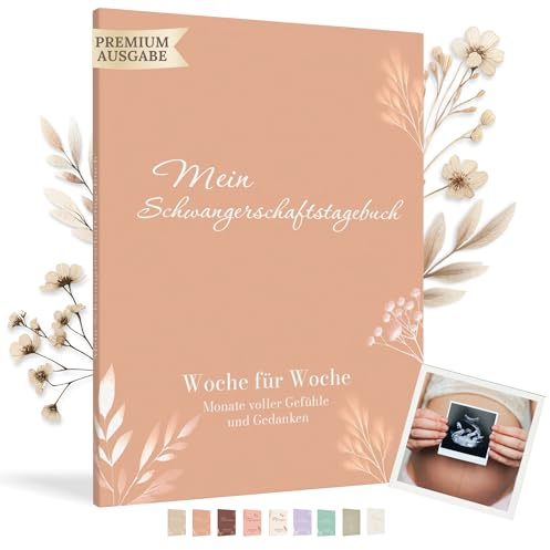 HuBorns - Schwangerschaftstagebuch um Jeden Moment Woche für Woche Festzuhalten mit Platz für Fotos und Ultraschall, Schwangerschaftsbuch zum Ausfüllen und Festhalten (Lachs, Deutsch)