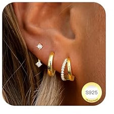 LOLIAS 3 Paar Ohrringe Gold Set für Damen 14K Vergoldet Kleine Ohrstecker Gold Helix Piercings Ohr Creolen Schmuck