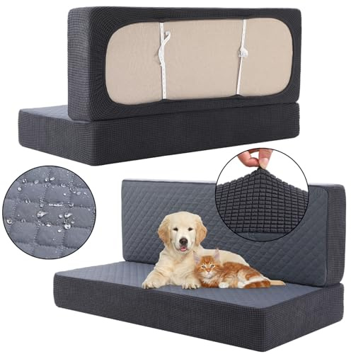 Buryeah 4 Pcs RV Dinette Cushion Covers Booth Set Furniture Protector for Sofa Seat Camper Car Couch, 2 Backrest and 2 Bench Cover(Dark Gray,Corn Grid and Polyester)
