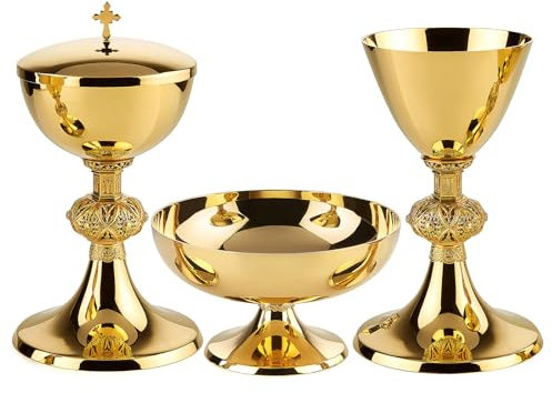 Holyart Kelch Ziborium und Patene Molina Weintrauben Relief Messing, Hostienschale