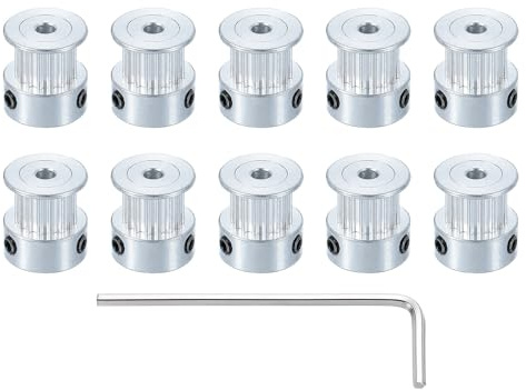 QUARKZMAN 10Stk Aluminium 16 Zähne 3mm Bohrung 6mm B Zahnriemenscheibe 2GT | 6mm Breite Umlenkrolle Synchronräder Getriebeteil mit Schlüssel für 3D Drucker, Silber
