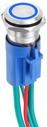 DMiotech 1 interruttore a pulsante a scatto in acciaio inox da 16 mm, 1 NO, 10 A, 110 – 220 V, lampada ad anello blu con spina con cavo per sistemi di auto e barche, configurazioni personalizzate