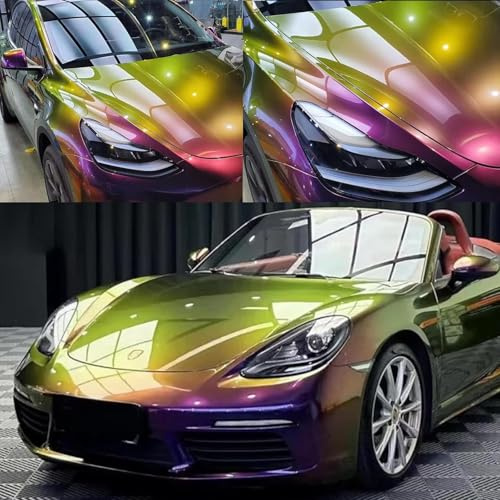 ASENDIWAY Grüner Chamäleon-Faser-Vinyl-Wickelaufkleber, Hochglanz-Auto-Wickelrolle, DIY-Aufkleber, Dekor-Vinyl-Folie, selbstklebende Luftabgabe