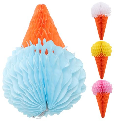 Warmhm 4stücke Papier-Eiscreme Wabenball Anhänger-Dekoration Für Hawaiianische Feste Gelb Weiß Blau Rosa Party-hängedekoration Für Fröhliche Feiern Und Foto-Requisiten