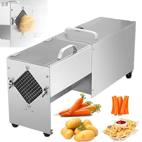 LHQYA Cortadora Vertical De Patatas Fritas, Cortadora Eléctrica De Verduras De Acero Inoxidable, Eficiencia De Producción: 100kg/h, 3 Cuchillas De Rejilla Disponibles para 7mm/10mm/14mm