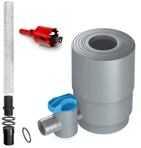 YourCasa Regnsamlare med avstängningskran och filter för fallrör 68–100 mm – regnvattensamlare, set inkl. vattentjuv, regntunneanslutning, Flexi-slang, 32 mm & borr– regnanslutningsset regntjuv