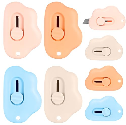 Lot de 8 Mini Cutters Rétractables - Cutter de Précision, Coupe-Carton, Ouvre-Lettres - Lame Ajustable en Acier Inoxydable - Design Portable et Coloré pour Bureau, École, Maison (4 Couleurs)