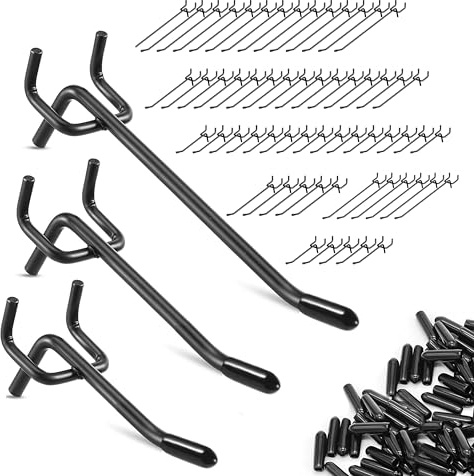Nivithi 60 Pegboard Hooks 5/10/15cm Metal Tool Hooks 25mm Hole Spacing | Metal Peg Boards for Walls Organise Garage Tools,Rubber-Capped Peg Board Hooks Secure Items Firmly,for Supermarket