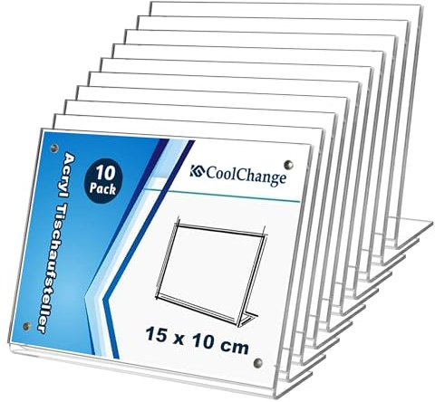 CoolChange Acryl Tischaufsteller mit Magnetverschluss | L-Ständer aus klarem Acrylglas für Preisschilder, Fotos & Infos | Verschiedene Größen & Stückzahlen | DIN A7 A6 A5 (10, 150x100mm)