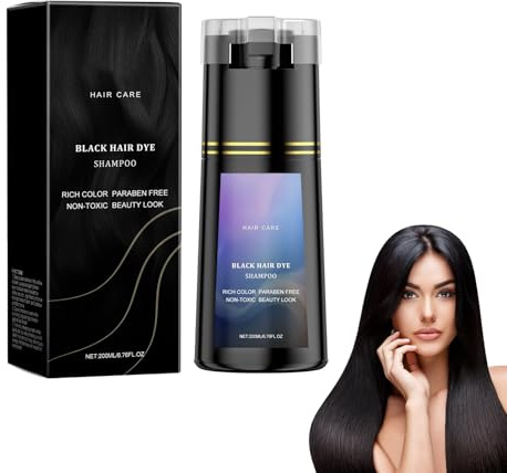 Haarfärbeshampoo, Instant Hair Dye Shampoo, Färbt das Haar innerhalb von Minuten, Langanhaltend, Natürlich Geschmeidig, Pflegend und Glänzend, Für alle Haartypen Geeignet, Black-200ml