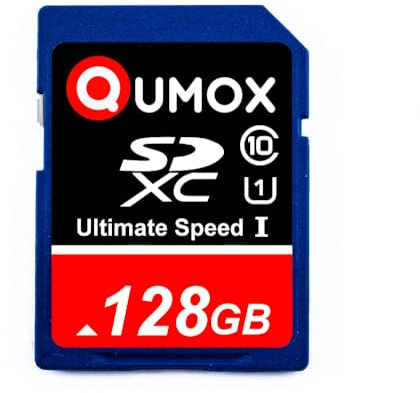 Qumox Tarjeta de Memoria SDXC 128GB UHS-I Clase 10 – hasta 80MB/s Lectura, 40MB/s Escritura – Tarjeta SD de Alta Velocidad para Cámaras Réflex, Video, Juegos, Dash CAM y Grabación 4K Full HD
