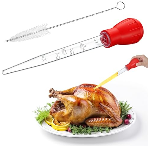 Baster for Cooking Turkey Baster Syringe with Cleaning Brush Baster for Cooking for Hot Liquids Meat and Food Injector Turkey Baster for Aquarium (Red)