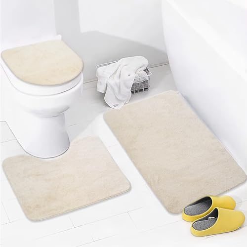Ultrasoft Unicolor 3er Set Rutschfeste Badematte mit Ledersohle (Beige)