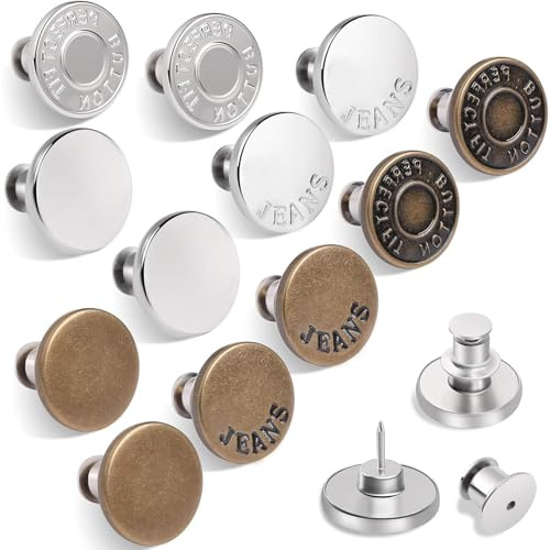 Lumi Zenva 12 Boutons de Jean sans Couture – Boutons Réglables 17mm pour Serrer la Taille, DIY Réparation & Ajustement de Pantalon