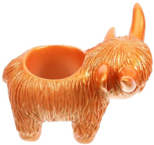 Sewroro Maceta de Resina Forma de Vaca Tierras Altas Maceta para Suculentas y Cactus Decoración para Escritorio y Hogar Color Dorado