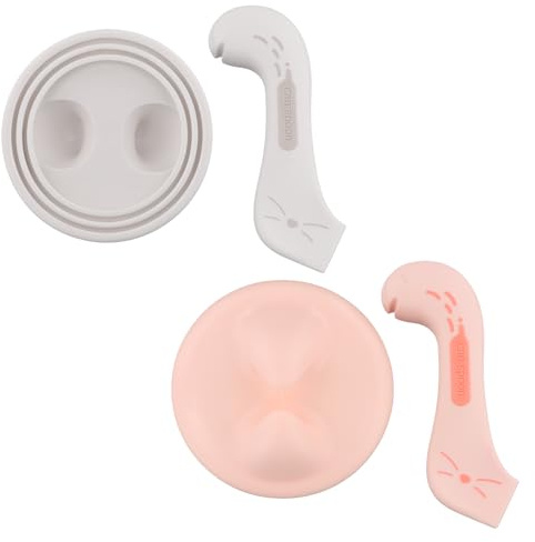 2 Sets Silicone Can Lids and Spoons, Cat Ear and Tail Design, Universal Tin Covers for Food Storage(6.5-8.5cm), 2-in-1 Can Opener & Cat Spoon, Easy-Clean, Easy Storage, Pet Supplies (Pink, Gray)