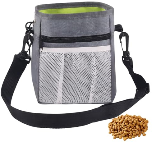 Rbleote Leckerlitasche für Hunde, Futterbeutel Hundetraining, Gassi Tasche Hund, Verschluss mit Kordelzug, 3 Tragemöglichkeiten, Robust und Langlebig, Geeignet für Spaziergänge mit Dem Hund (Grau)
