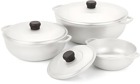 LYMSTE 3-Piece Cast Aluminum Caldero Pot Set (1.5/2.5/5.2 Qt), Even Heat Distribution Oven Safe, Multi-Purpose Aluminum Cookware Set