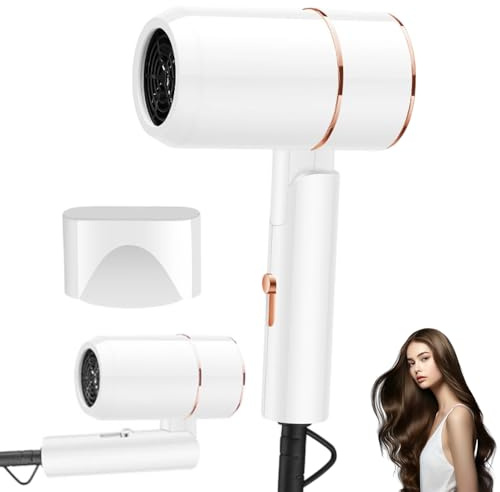 Travel Hair Dryer, Foldable Travel Professional Hair Dryer, Small Blow Dryer with Concentrator, Blow Dryer with Heating and Cool, Fast Drying Ionic Hairdryer for Women, Men, Salon, Home(White)