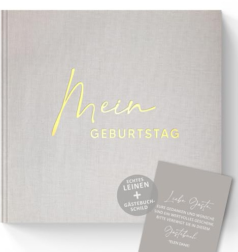 Gästebuch Gästebuch Leinen Hardcover mit Goldprägung - Erinnerungsbuch für Wünsche Fotos & Sprüche - Deko & persönliches Geschenk - 100 Seiten ohne Fragen (Gästebuch Geburtstag/Leinen 21x21cm)