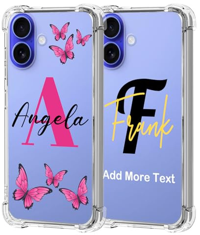 AESTHESTIFY Transparente Hülle mit individuellem Namen für iPhone 17 – Personalisierte Initialen-/Buchstaben-Name-Monogramm-Handyhülle, individuell gestaltetes Schmetterling-Girly- oder klassisches