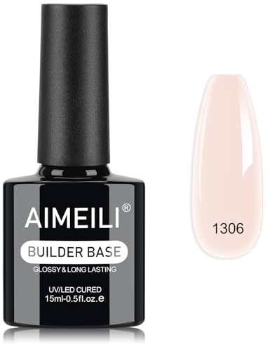 AIMEILI 8 in 1 Builder Base Strengthening Gel 15ml, Nude Pink UV/LED Nail Gel Polish Coat for Hard Strong Nails Tips & Extensions, Nail Manicure Repair, for Home & Salon, Long-Lasting 1306