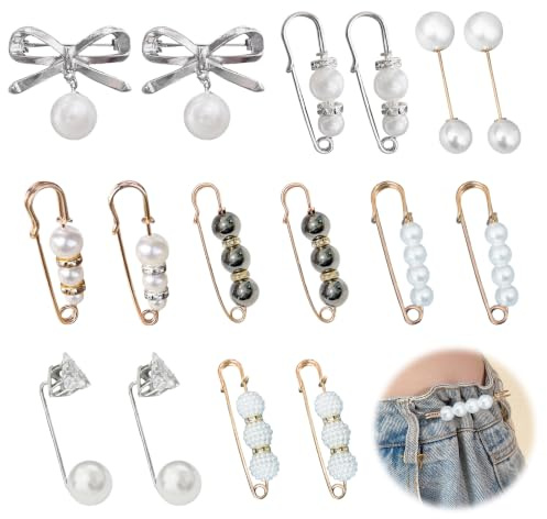 36 Stück Sicherheitsnadeln mit Perlen Brosche Damen Sicherheitsnadel für Kleidung Taillenclip Ausschnitt Verkleinern Anstecknadel für Pullover Schal Hut Jacke Mehrere Größen 4cm 6cm