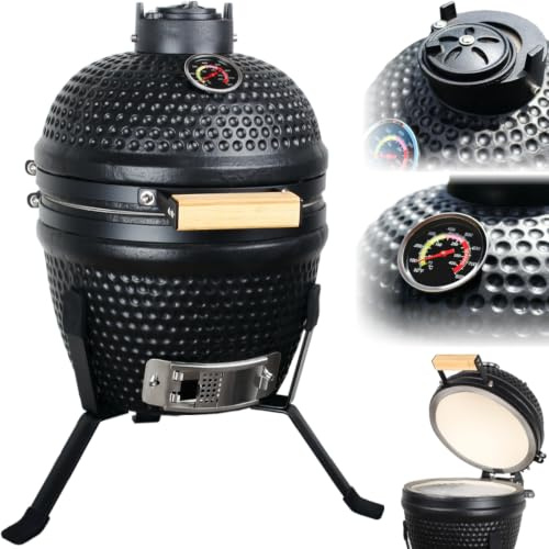 Kamado Grill Keramikgrill mit Deckel Ø32cmThermometer bis 450 °C Holzkohlegrill BBQ Smoker Außengrill