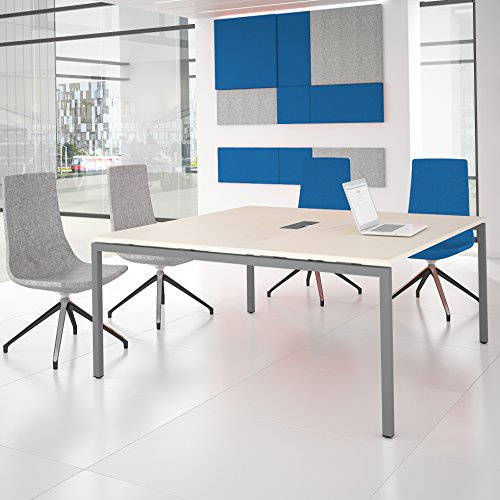 Weber Büroleben GmbH NOVA Konferenztisch 160x164cm Ahorn mit ELEKTRIFIZIERUNG Besprechungstisch Tisch, Gestellfarbe:Silber