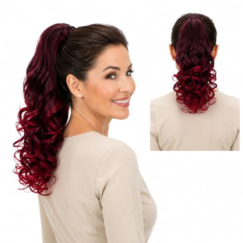 CAISHA 2in1 Zopf Haarteil Pferdeschwanz Butterflyclip Rot Mix H16-2