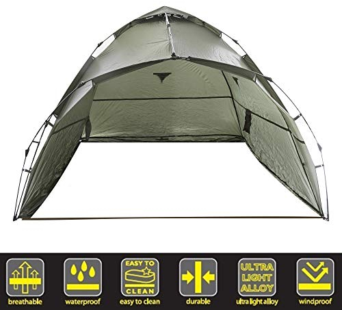 Q-Tac Ruck Zuck Bivvy Angelzelt Vorne Geöffnet, 2 Mann Karpfenzelt, Angel Zelt 250 cm x 250 cm x 160 cm, Wassersäule 10 000 mm